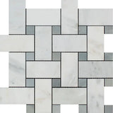 Jumbo Carrara White Marble Honed Large Basketweave Mosaic Tile W/ Gray Dots