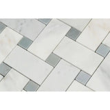 Jumbo Carrara White Marble Honed Large Basketweave Mosaic Tile W/ Gray Dots
