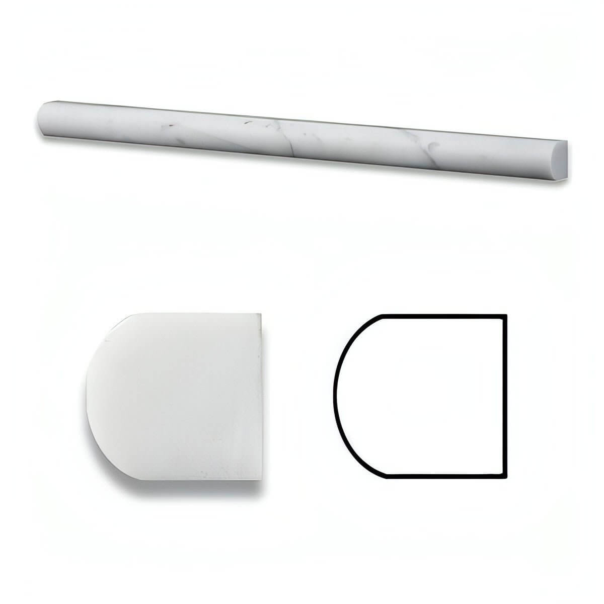 Carrara White Marble Polished 3/4 X 12 Bullnose Liner