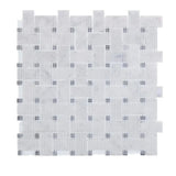 Carrara White Marble Polished Basketweave Mosaic Tile W/ Blue-gray Dots