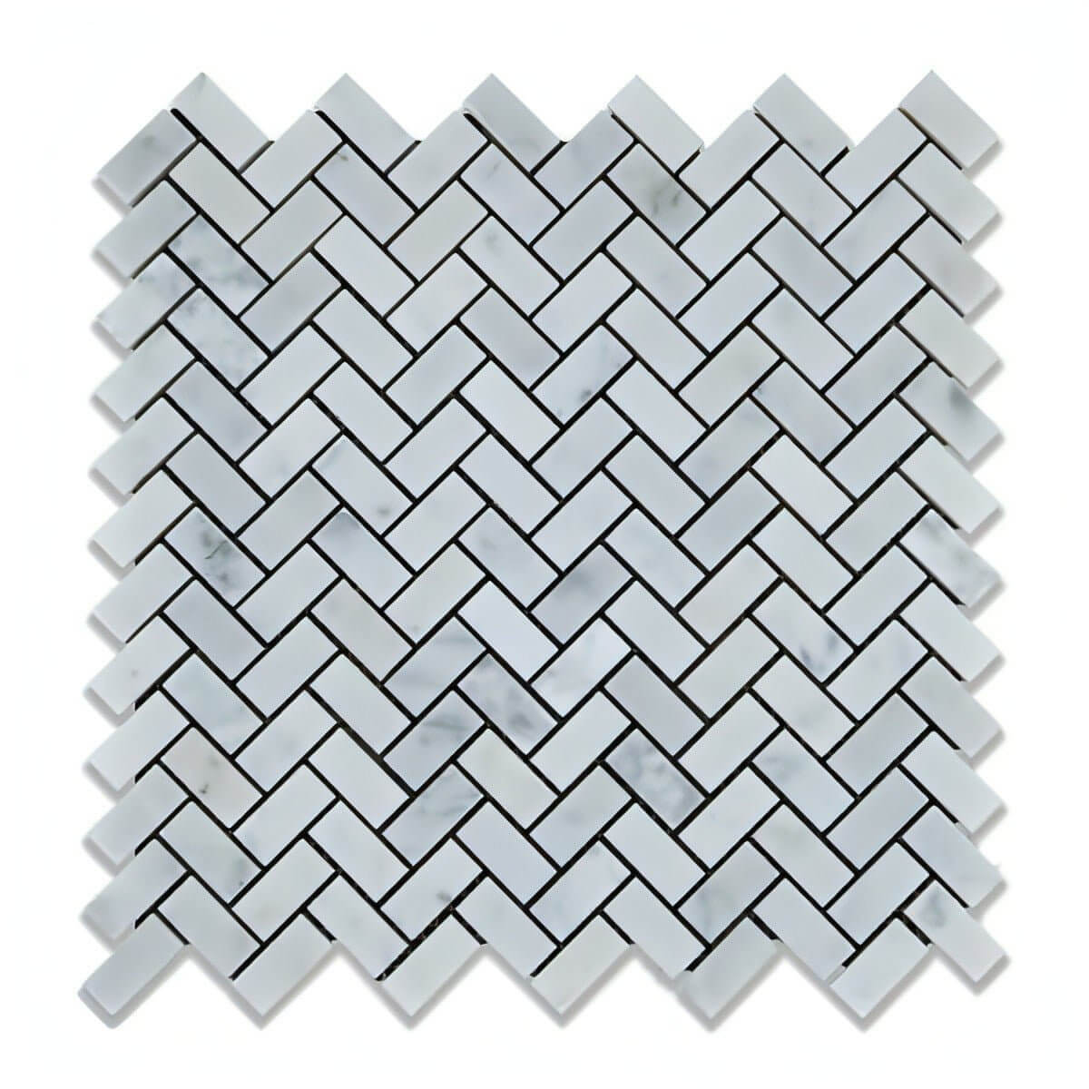 Carrara White Marble Polished Mini Herringbone Mosaic Tile