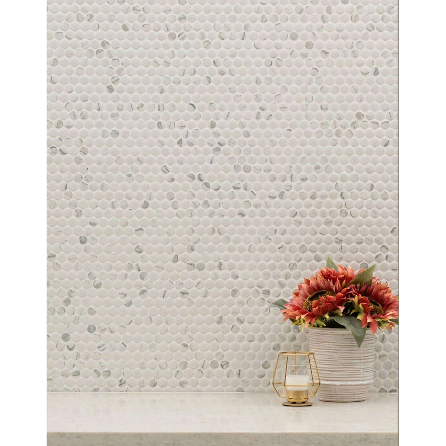 Carrara White Penny Round Porcelain Tile