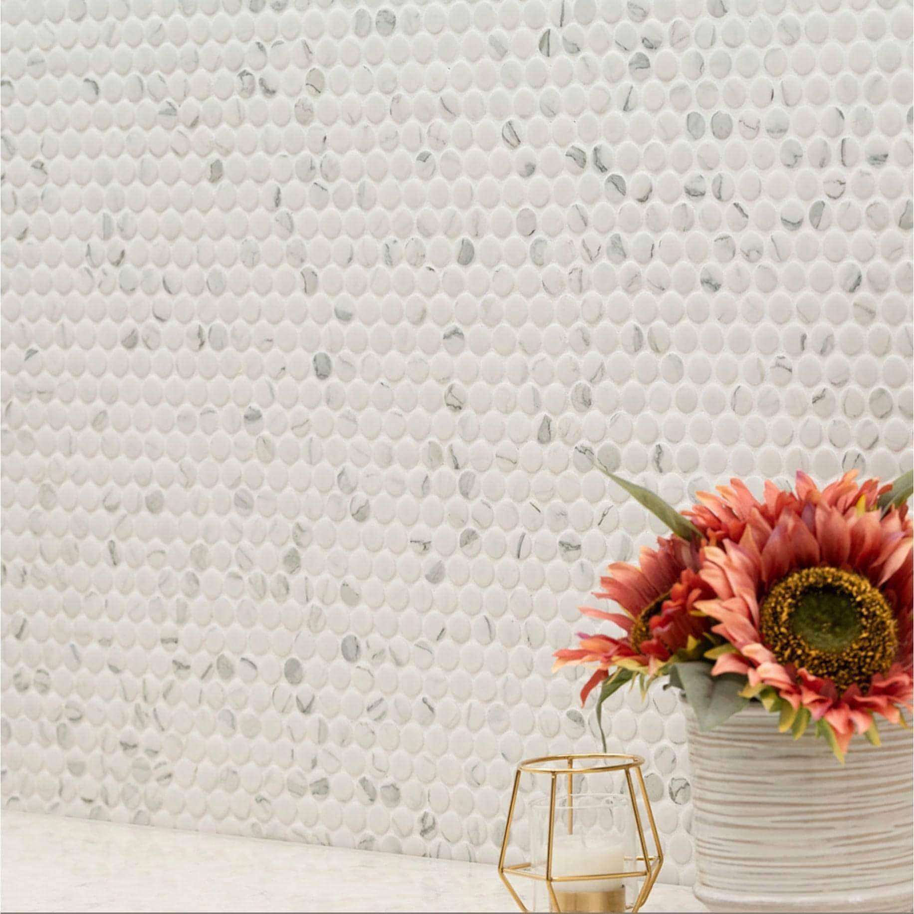 Carrara White Penny Round Porcelain Tile