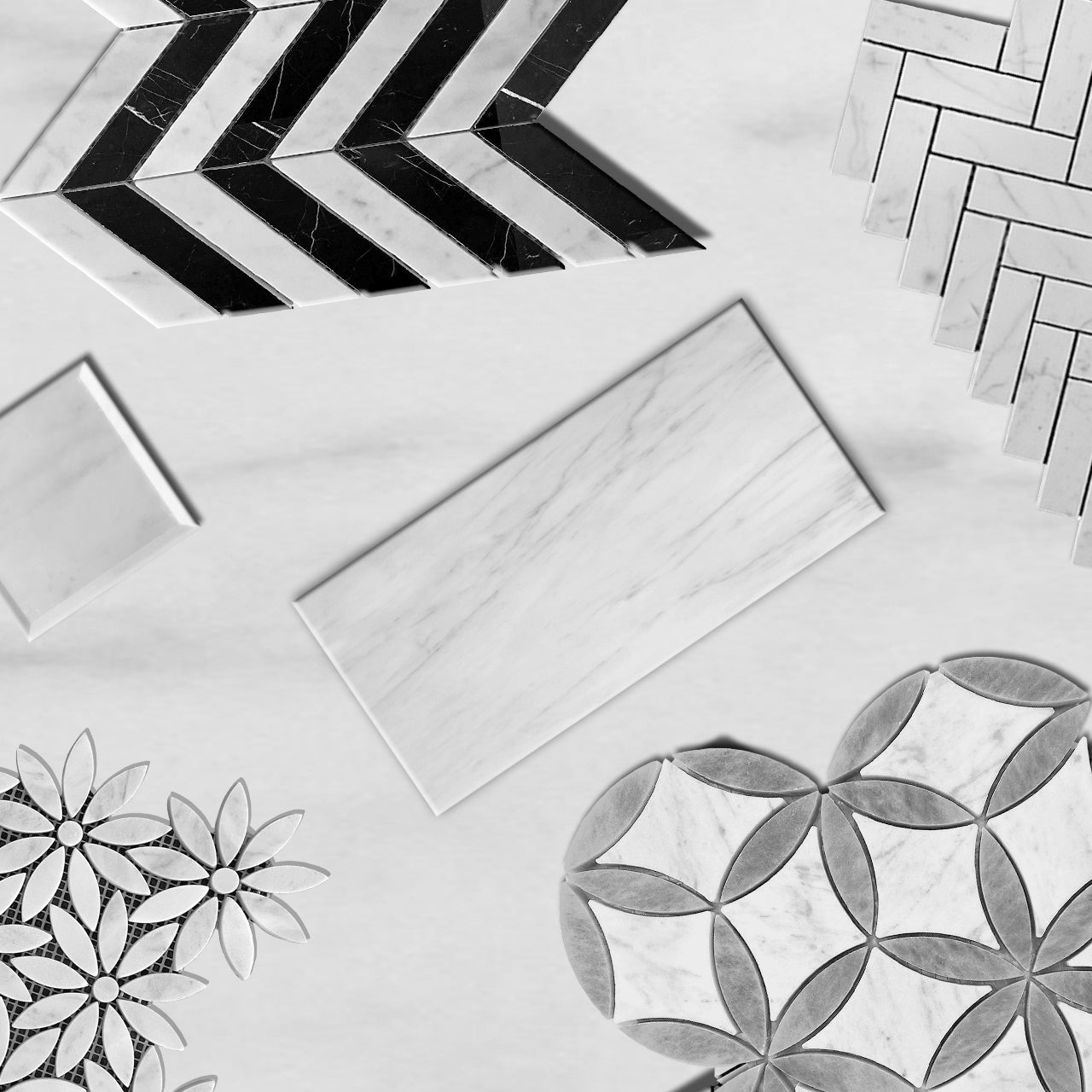 Carrara White Marble With Carrara White Accent Daisy Flower Waterjet Mosaic Tile Honed