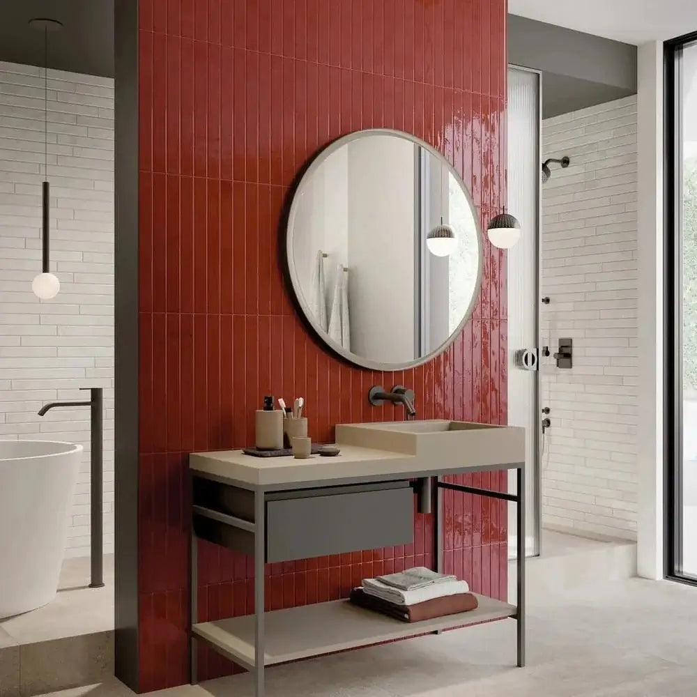 Chroma 2" x 18" Glossy Porcelain Field Tile in Red