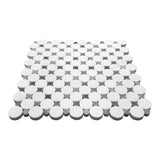 Bianco Dolomite Marble Penny Circles Mosaic Tile with Bardiglio Gray Circles Honed