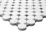 Bianco Dolomite Marble Penny Circles Mosaic Tile with Bardiglio Gray Circles Honed