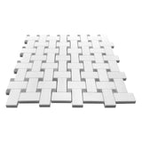 Bianco Dolomite Marble Basketweave Mosaic Tile with Bardiglio Gray Dots Honed
