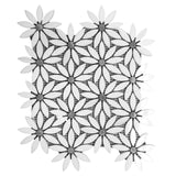 Bianco Dolomite Marble With Bardiglio Gray Accent Daisy Flower Waterjet Mosaic Tile Honed