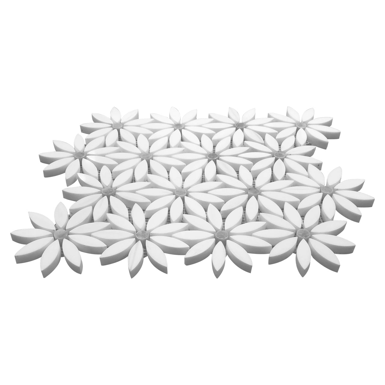 Bianco Dolomite Marble With Bardiglio Gray Accent Daisy Flower Waterjet Mosaic Tile Honed