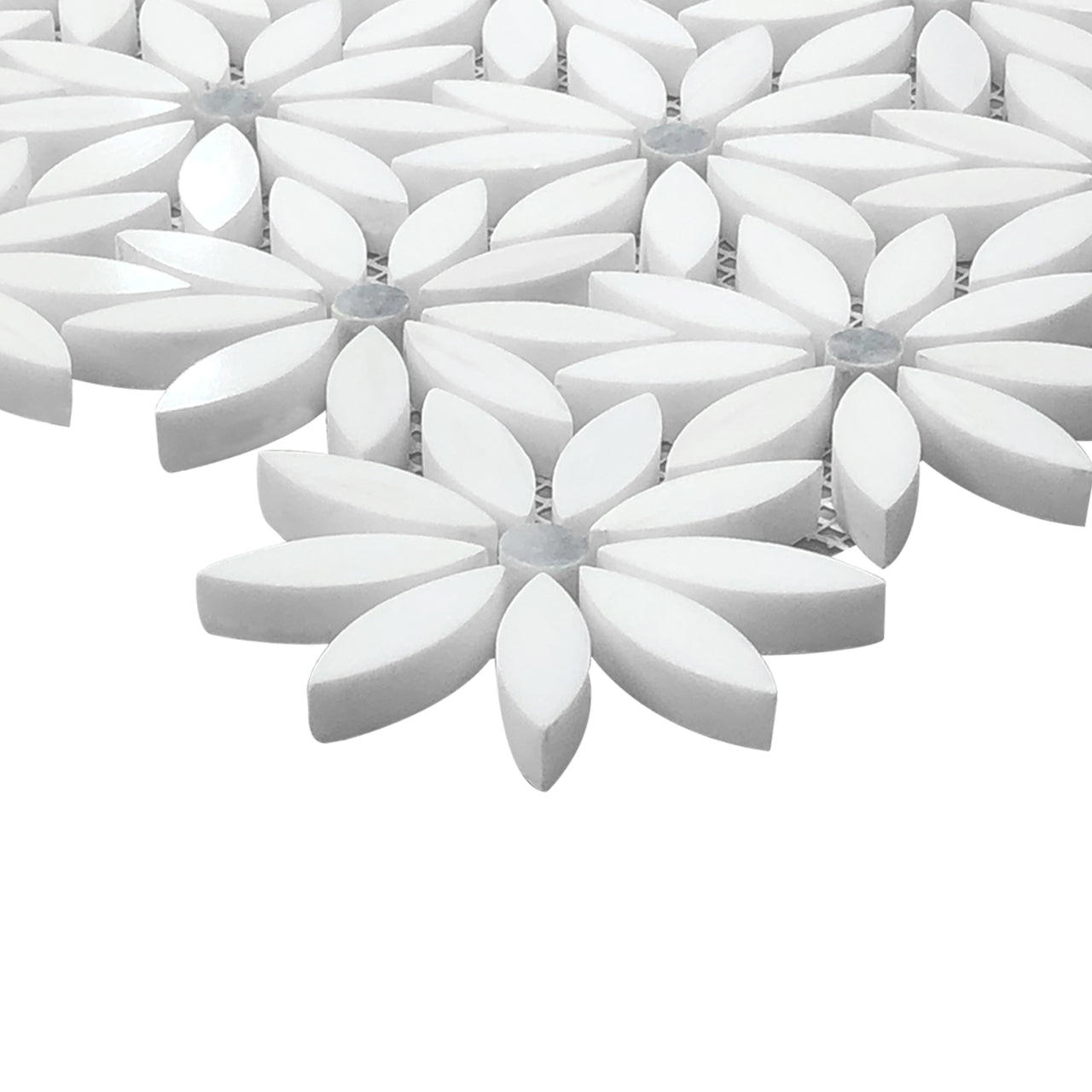 Bianco Dolomite Marble With Bardiglio Gray Accent Daisy Flower Waterjet Mosaic Tile Polished