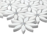 Bianco Dolomite Marble With Bardiglio Gray Accent Daisy Flower Waterjet Mosaic Tile Polished