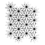 Bianco Dolomite Marble With Nero Marquina Black Accent Daisy Flower Waterjet Mosaic Tile Honed