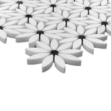 Bianco Dolomite Marble With Nero Marquina Black Accent Daisy Flower Waterjet Mosaic Tile Honed