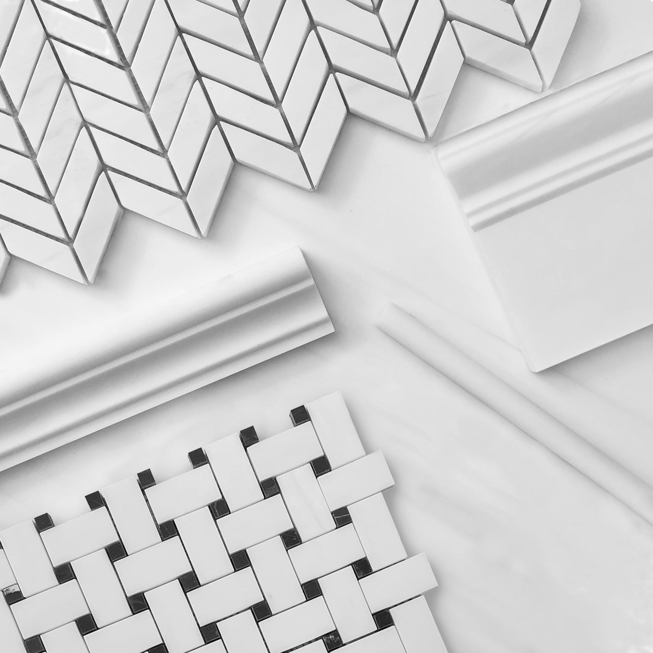 Bianco Dolomite Marble Basketweave Mosaic Tile with Nero Marquina Black Dots Polished