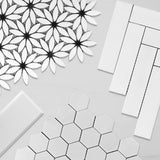 Bianco Dolomite Marble With Nero Marquina Black Accent Daisy Flower Waterjet Mosaic Tile Honed