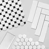 Bianco Dolomite Marble Penny Circles Mosaic Tile with Nero Marquina Black Circles Polished