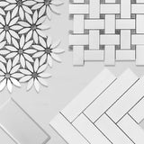Bianco Dolomite Marble With Bardiglio Gray Accent Daisy Flower Waterjet Mosaic Tile Polished