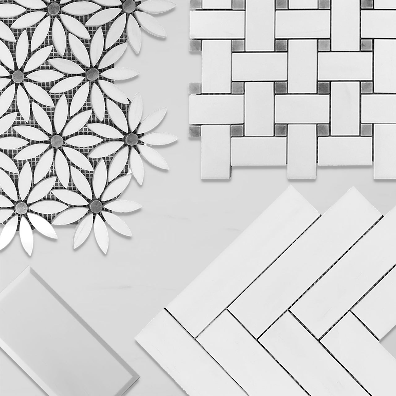 Bianco Dolomite Marble With Bardiglio Gray Accent Daisy Flower Waterjet Mosaic Tile Honed
