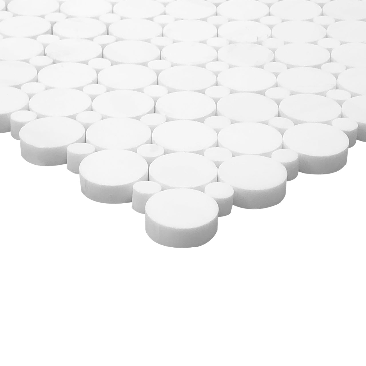 Bianco Dolomite Marble Penny Circles Mosaic Tile with Bianco Dolomite Circles Polished