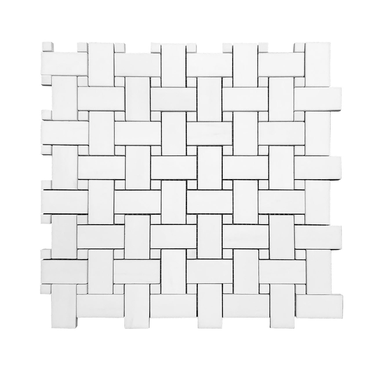 Bianco Dolomite Marble Basketweave Mosaic Tile with Bianco Dolomite Dots Polished