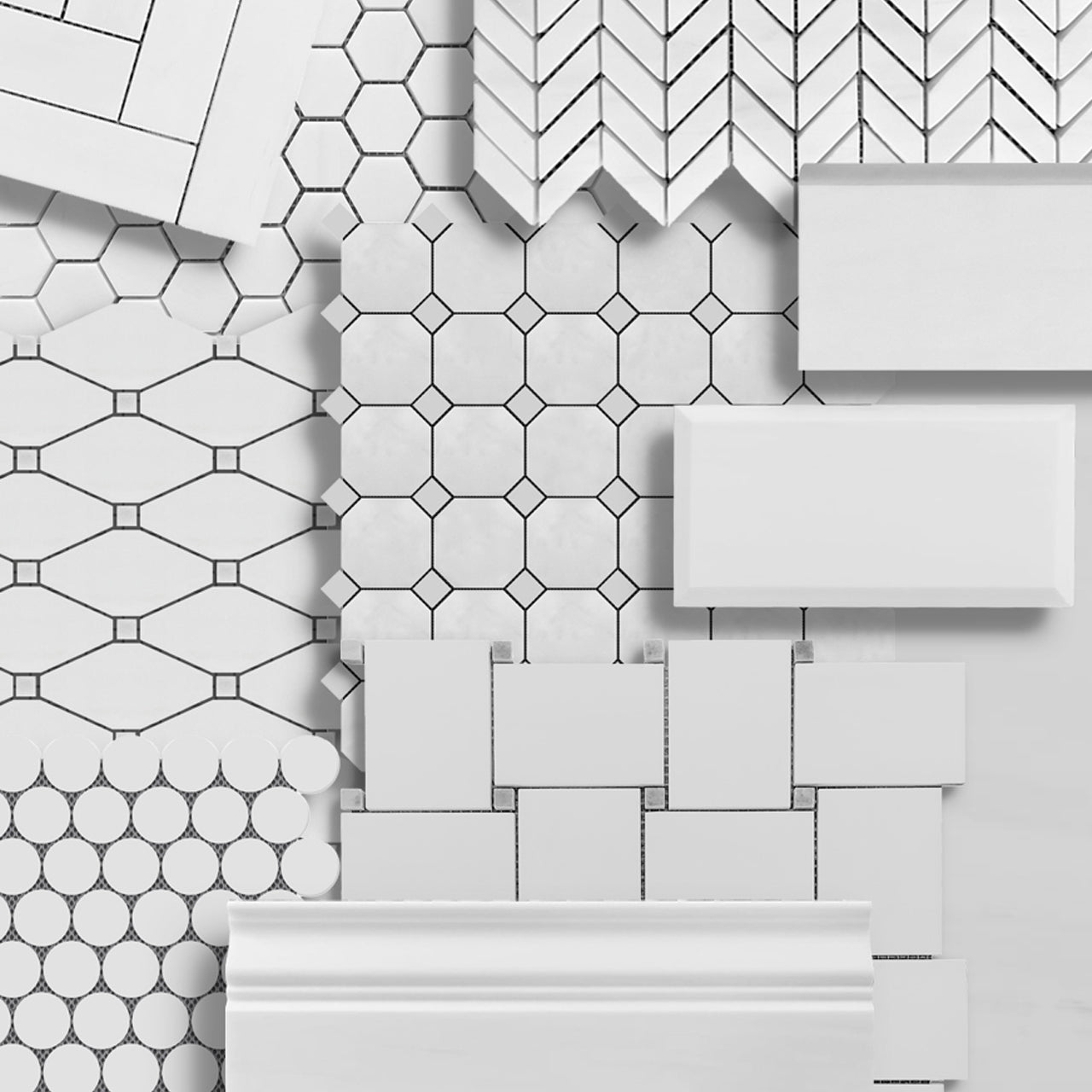 Bianco Dolomite Marble Octagon with Carrara Dots Mosaic Tile Honed