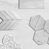 White Carrara Marble with Bianco Dolomite Leafs La Fleur Waterjet Mosaic Tile Honed