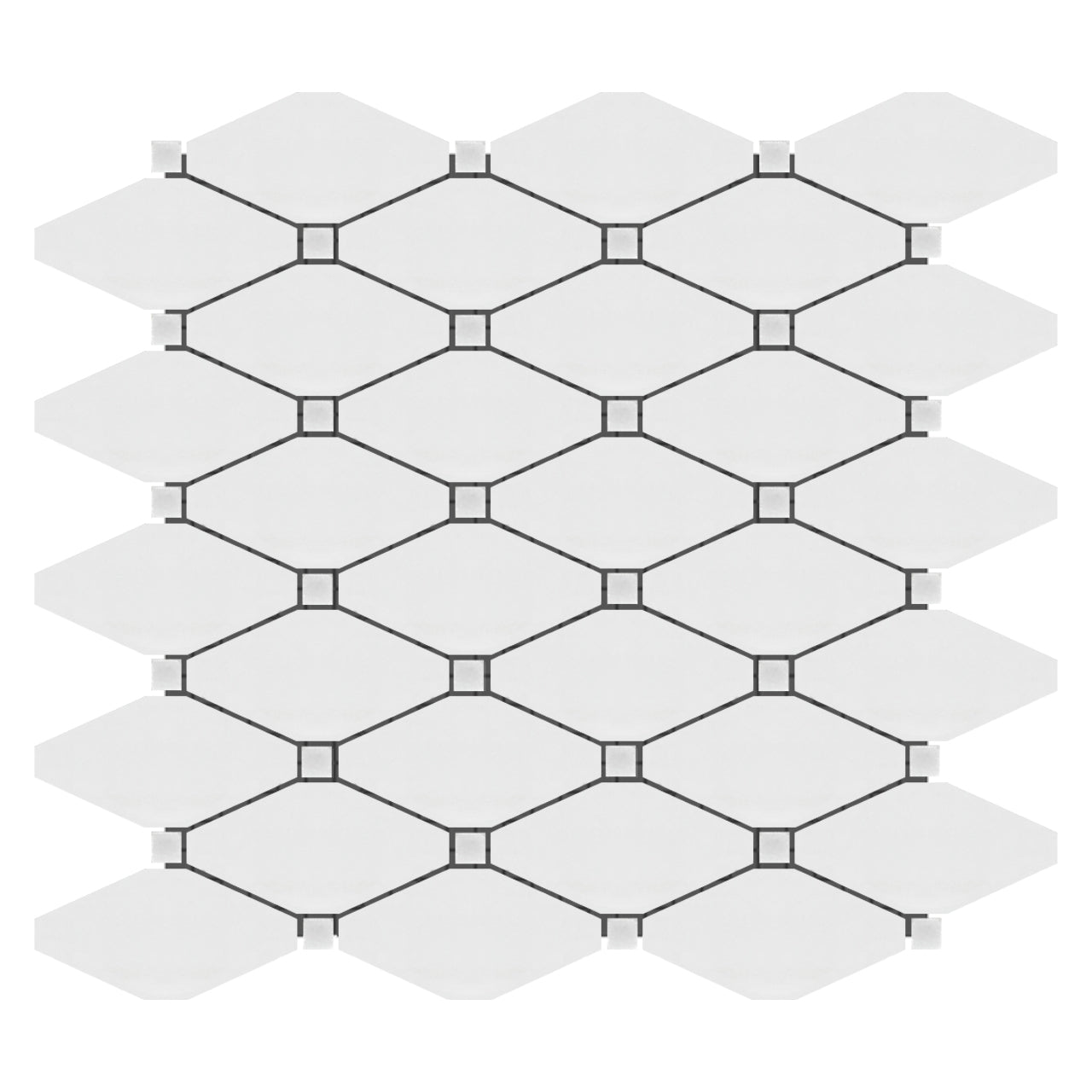 Bianco Dolomite Marble Long Octagon Rhomboid Mosaic Tile Polished