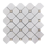 Bianco Dolomite Marble Dotty Mosaic Tile with Crema Dots Honed