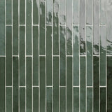 Flamenco 2"x18" Racing Green Brick Look Glossy Porcelain Wall Tile