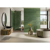 Flamenco 2"x18" Racing Green Brick Look Glossy Porcelain Wall Tile
