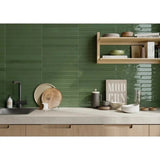 Flamenco 2"x18" Racing Green Brick Look Glossy Porcelain Wall Tile