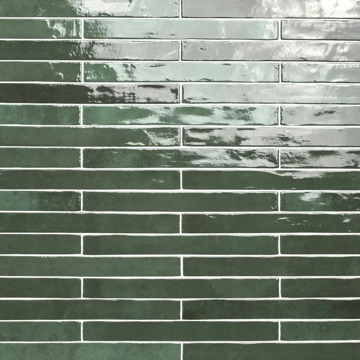 Flamenco 2"x18" Racing Green Brick Look Glossy Porcelain Wall Tile