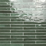 Flamenco 2"x18" Racing Green Brick Look Glossy Porcelain Wall Tile