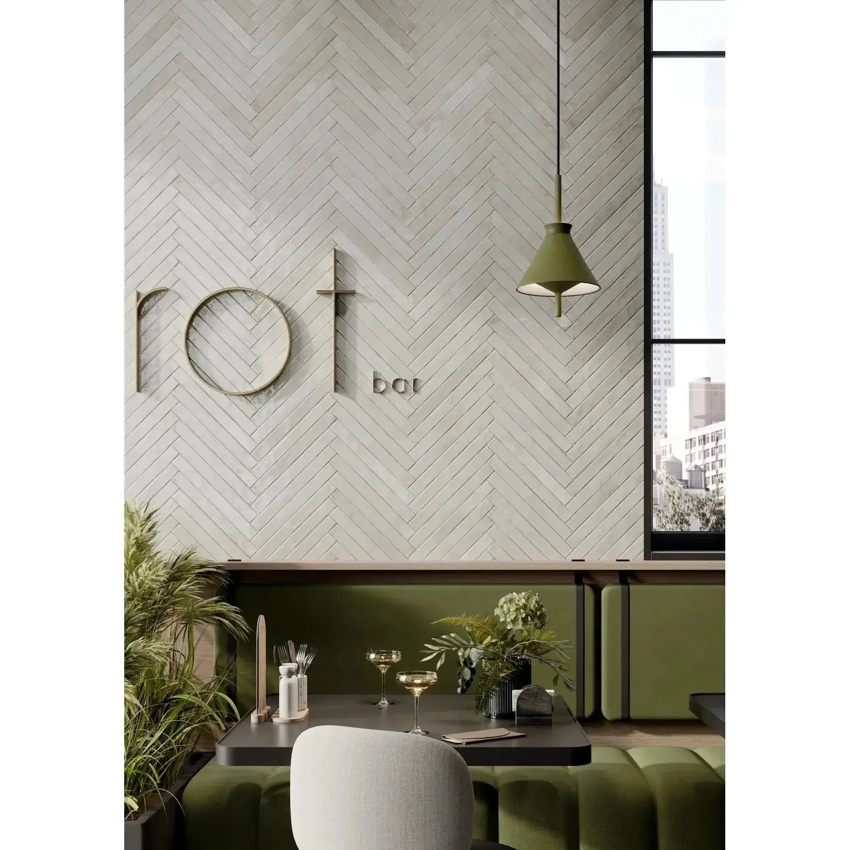 Flamenco 2"x18" Whales Gray Brick Look Glossy Porcelain Tile