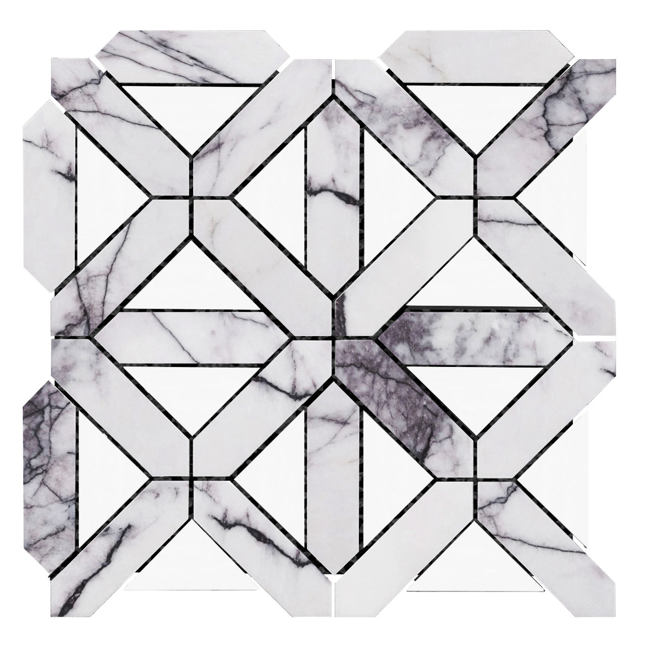 Lilac Marble with Dolomite Triangles Geometrica Mosaic Tile Honed