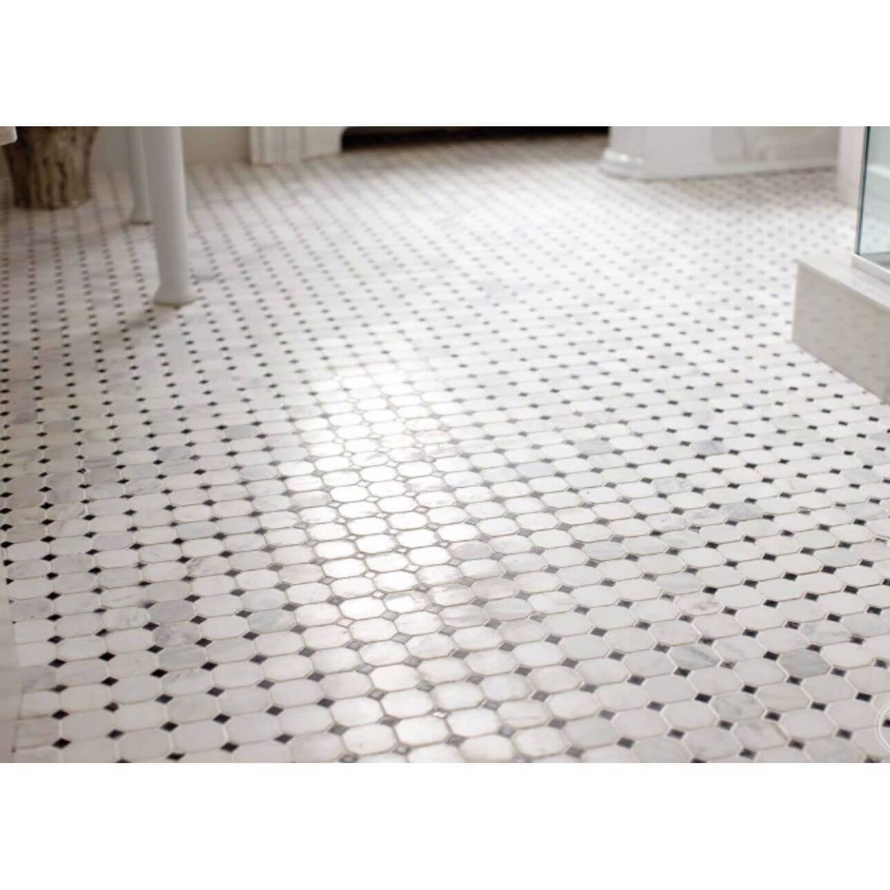 Greecian White 2” Octagon with Black 5/8x5/8 Polished 12x12