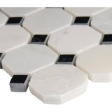 Greecian White 2” Octagon with Black 5/8x5/8 Polished 12x12