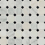 Greecian White 2” Octagon with Black 5/8x5/8 Polished 12x12