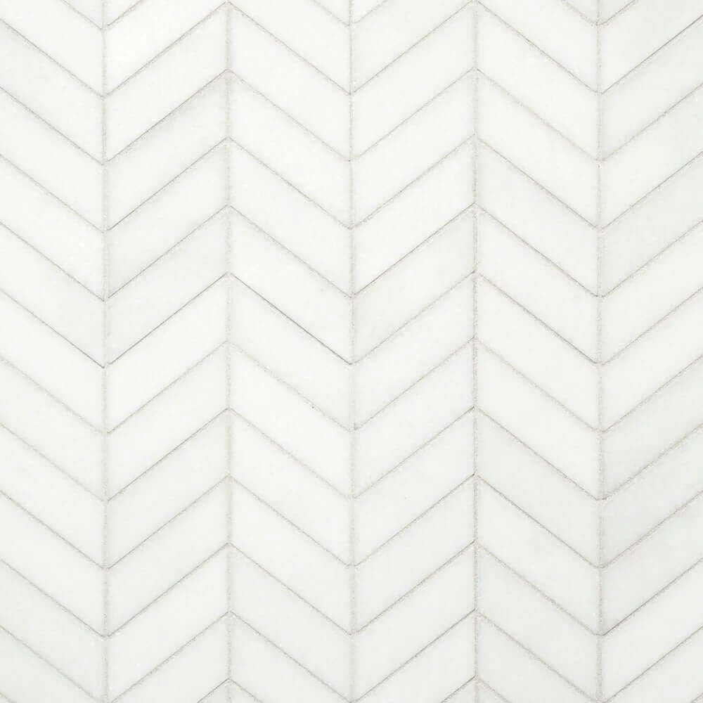 Greek Thassos White Marble Petite Chevron Mosaic Tile