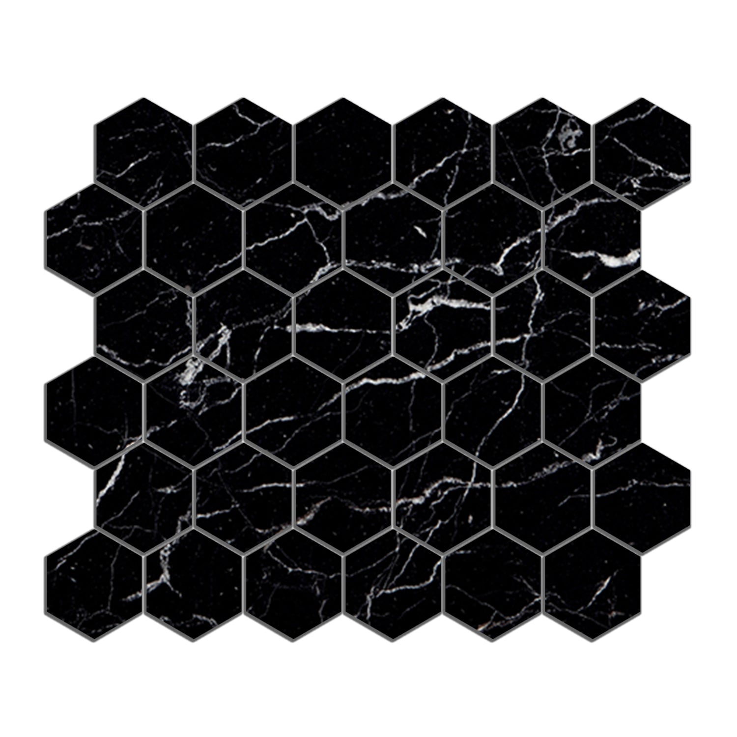 Nero Marquina Black Marble 2" Hexagon Mosaic Tile Honed