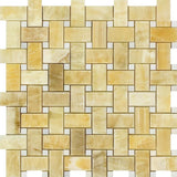 Honey Onyx Basketweave Mosaic w/ White Dots 3/8 Polished