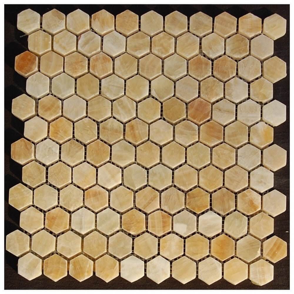Honey Onyx Hexagon Mosaic 1x1 3/8 Polished