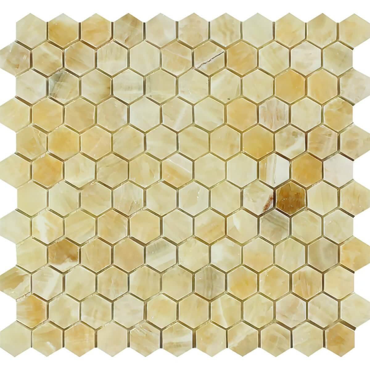 Honey Onyx Hexagon Mosaic 1x1 3/8 Polished