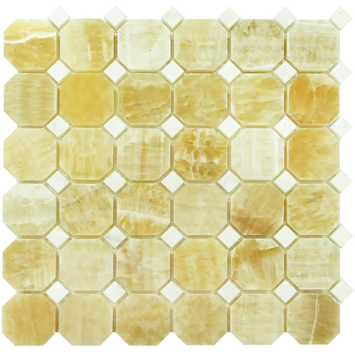 Honey Onyx Thassos  Dot Octagon Polished Mosaic Tile