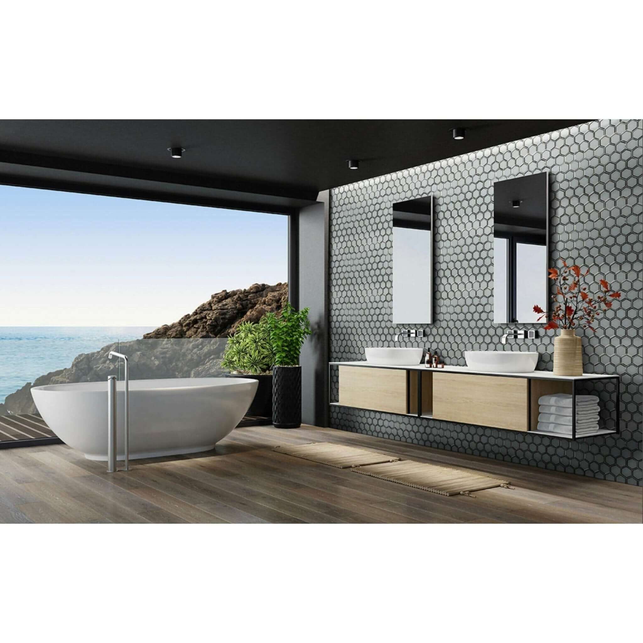Ice Beveled 3” Hexagon Mosaic Tile