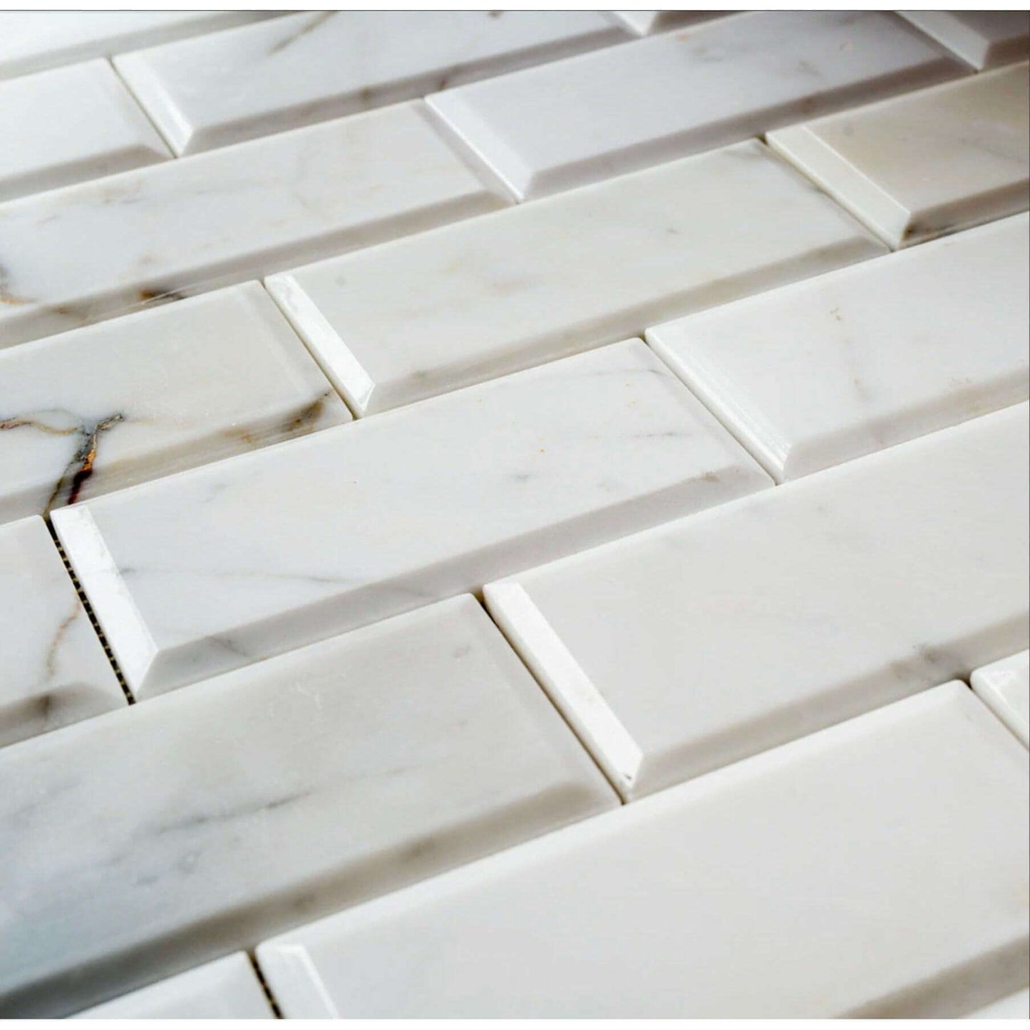 Italian 2x4 Calacatta Gold Marble & Beveled Brick Mosaic Tile