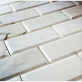 Italian 2x4 Calacatta Gold Marble & Beveled Brick Mosaic Tile
