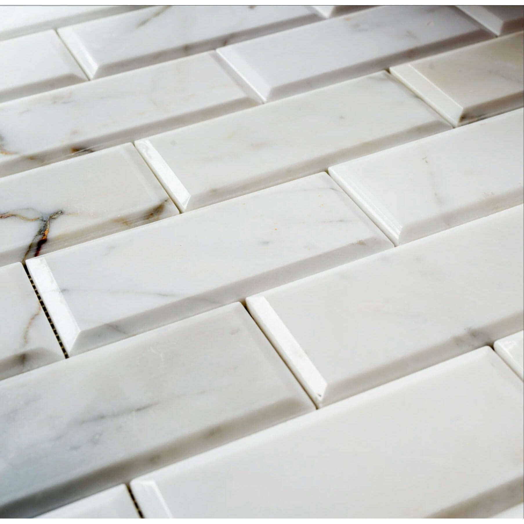 Italian 2x4 Calacatta Gold Marble & Beveled Brick Mosaic Tile
