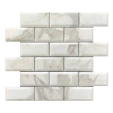 Italian 2x4 Calacatta Gold Marble & Beveled Brick Mosaic Tile